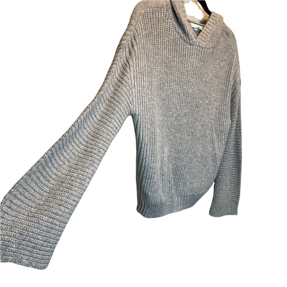 Abound Ribbed Knit Slit Back Hooded Sweater Grey Heather Large NWT New - Picture 4 of 8